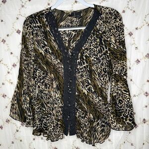 New Directions Animal Print Blouse with Black Trim